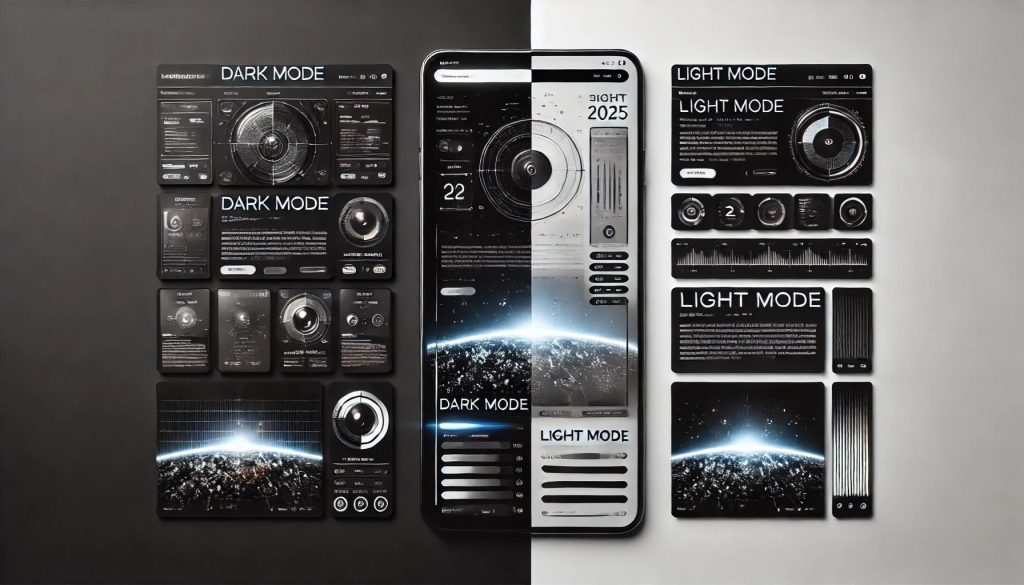A visually striking split-screen web design concept showcasing the contrast between dark mode and light mode, highlighting modern UI trends and user experience preferences.