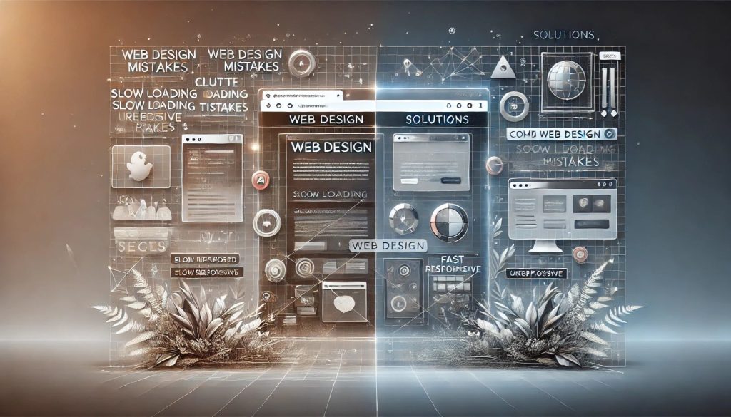 A modern web design concept showcasing common web design mistakes and best practices for an optimized user experience.