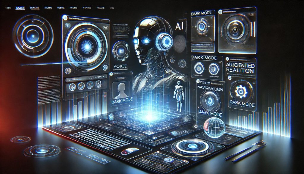 A futuristic web design concept featuring cutting-edge UI/UX elements, AI-driven interfaces, and immersive digital experiences for the next decade.
