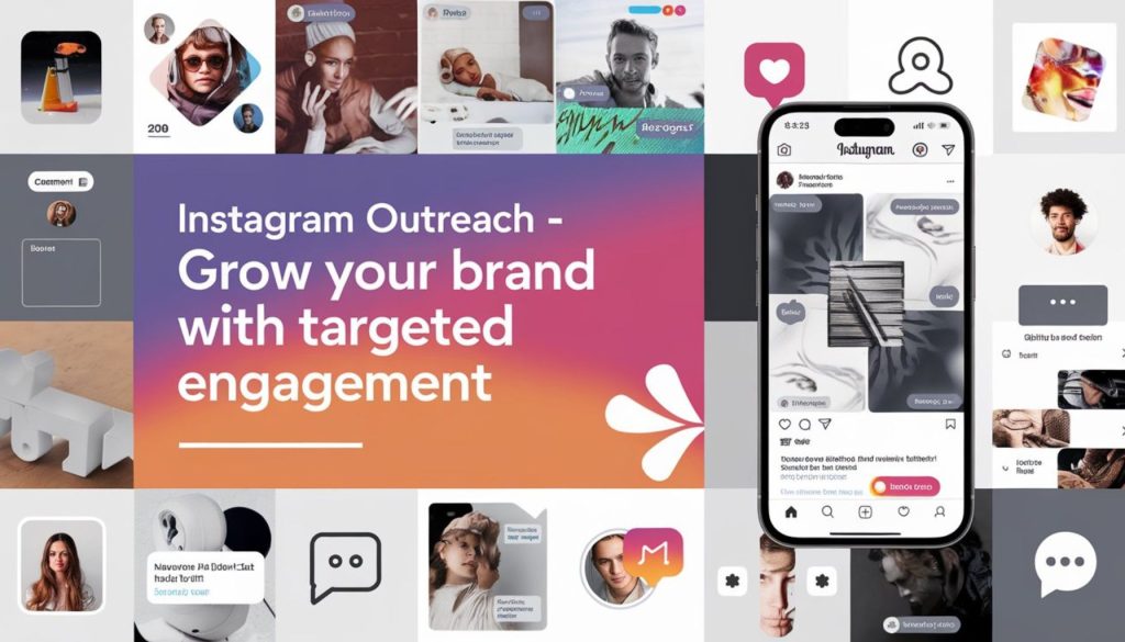 A professional promotional banner for IT MZ featuring the text "Instagram Outreach – Grow Your Brand & Engage Your Audience," with a sleek and modern design representing Instagram marketing and audience engagement.