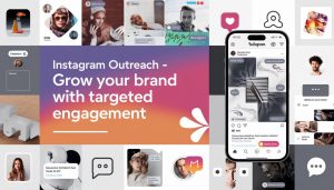 A professional promotional banner for IT MZ featuring the text "Instagram Outreach – Grow Your Brand & Engage Your Audience," with a sleek and modern design representing Instagram marketing and audience engagement.